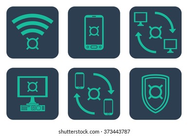 Set of icons about online payments with currency symbols