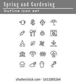 A set of icons about spring and gardening. Outline style