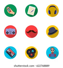 A set of icons about the style of a hipster. A peculiar youth style. Hipster style icon in set collection on flat style vector symbol stock illustration.