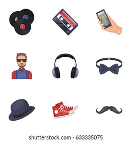 A set of icons about the style of a hipster. A peculiar youth style. Hipster style icon in set collection on cartoon style vector symbol stock illustration.