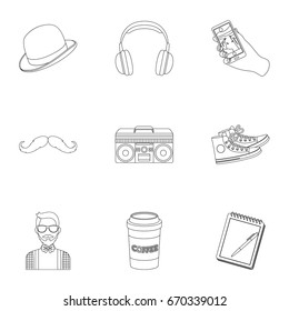 A set of icons about the style of a hipster. A peculiar youth style. Hipster style icon in set collection on outline style vector symbol stock illustration.