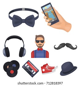 A set of icons about the style of a hipster. A peculiar youth style. Hipster style icon in set collection on cartoon style vector symbol stock illustration.