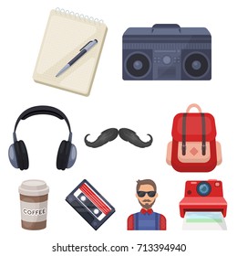 A set of icons about the style of a hipster. A peculiar youth style. Hipster style icon in set collection on cartoon style vector symbol stock illustration.