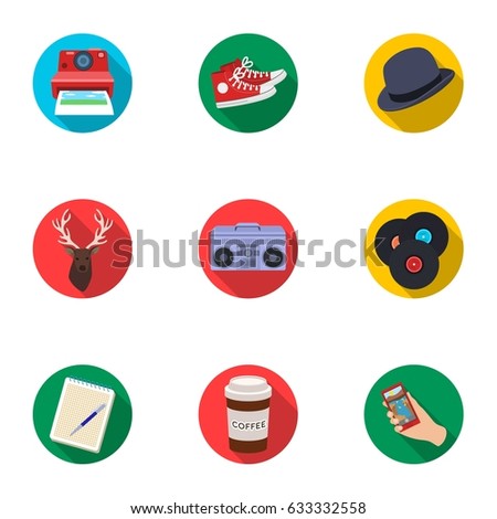 A set of icons about the style of a hipster. A peculiar youth style. Hipster style icon in set collection on flat style vector symbol stock illustration.