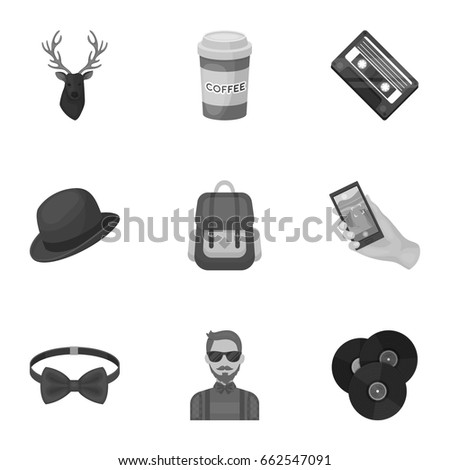 A set of icons about the style of a hipster. A peculiar youth style. Hipster style icon in set collection on monochrome style vector symbol stock illustration.