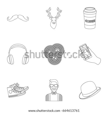 A set of icons about the style of a hipster. A peculiar youth style. Hipster style icon in set collection on outline style vector symbol stock illustration.