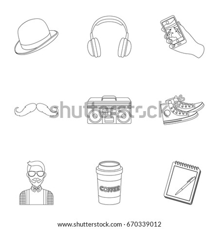 A set of icons about the style of a hipster. A peculiar youth style. Hipster style icon in set collection on outline style vector symbol stock illustration.