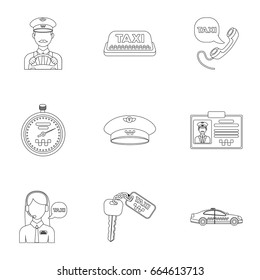 Set of icons about the taxi. A call taxi driver, Parking. Transportation around the city.Taxi icon in set collection on outline style vector symbol stock illustration.