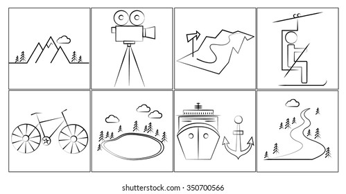 Set of icons about traveling and sightseeing.