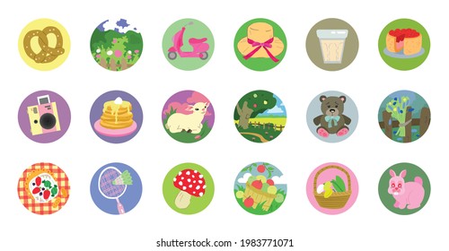 Set of icons about vacation in the countryside.
