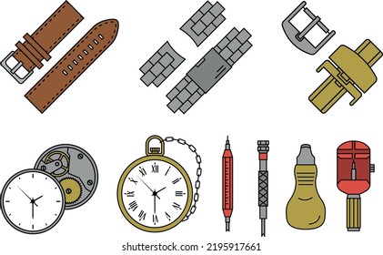 Set of icons about watches and watch straps