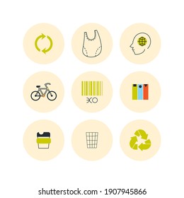 A set of icons about zero waste lifestyle in minimalistic style. Vector illustration.