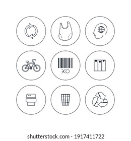 A set of icons about zero waste lifestyle in outline style. Vector illustration.