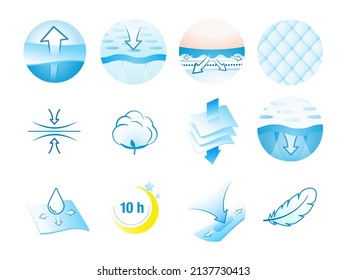 A set of icons for the absorbent material. Great for feminine pads, baby diapers, tissues, etc. EPS10.