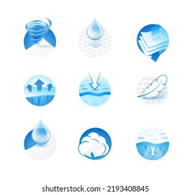 A set of icons for the absorbent material. Perfect for feminine pads, baby diapers, tissues, etc. EPS10.	
