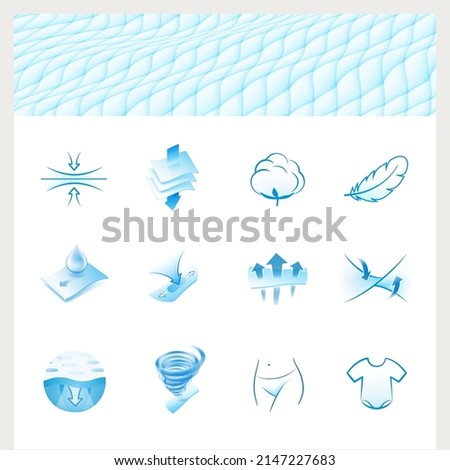 A set of icons for the absorbent material. Perfect for feminine pads, baby diapers, tissues, napkins and etc. EPS10.	