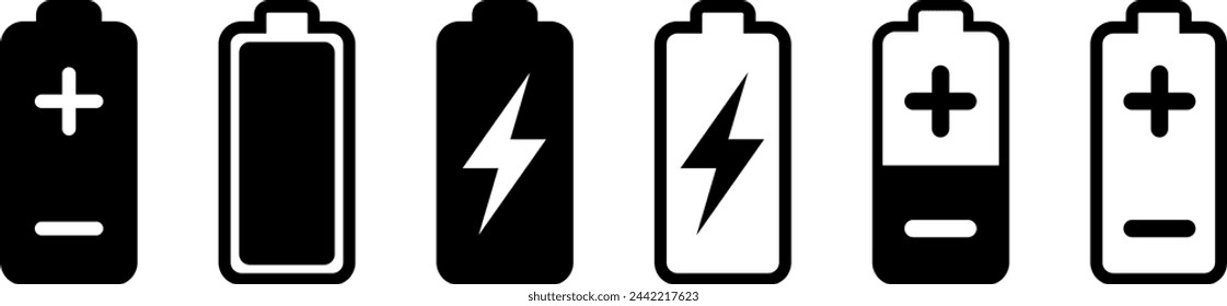 Set of icons of accumulator battery charging phases or capacity indicator