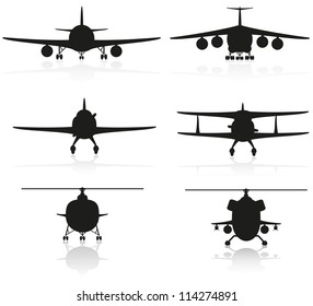 Set Icons Airplane Silhouette And Helicopter Vector Illustration Isolated On White Background