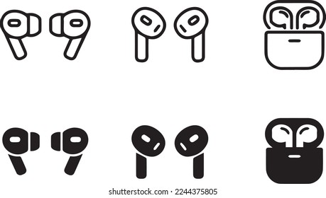 set of icons airpods pro black and white vector icons