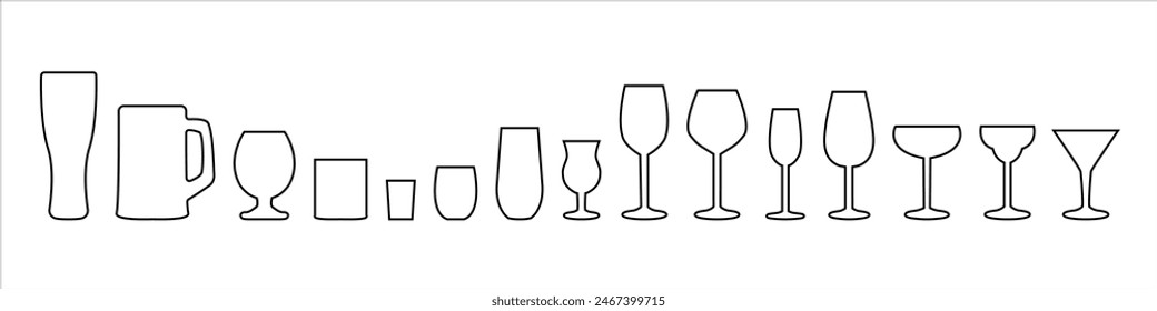 Set of icons of alcohol glasses. Alcohol glass types   