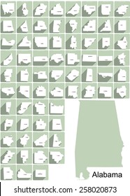 Set of icons of all counties and county seats of the State of Alabama.