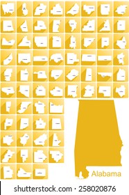 Set of icons of all counties and county seats of the State of Alabama.