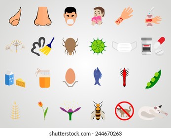 Set icons of allergy in a flat design