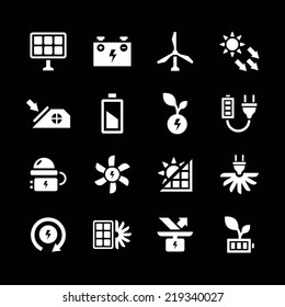 Set icons of alternative energy sources isolated on black. Vector illustration