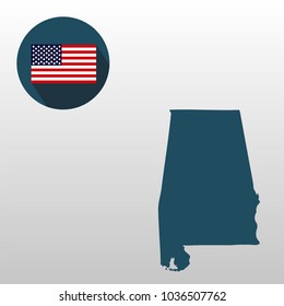 Set of icons of American map and flag Alabama