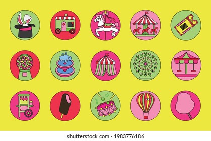 Set of icons. Amusement park and circus.