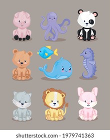 set of icons with animals