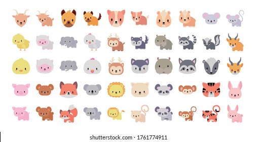 set of icons animals baby kawaii, flat style icon vector illustration design