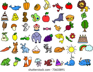 a set of icons animals, birds, fish, nature