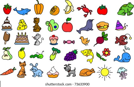 a set of icons animals, birds, fish, nature