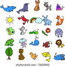 a set of icons animals, birds, fish, nature