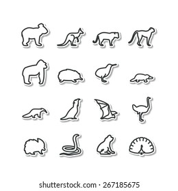 Set with icons - animals and birds. Tropics, Australia. A vector.