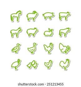 Set with icons - animals in house and on a farm. A vector.