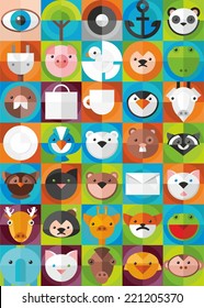 set of icons of animals and objects