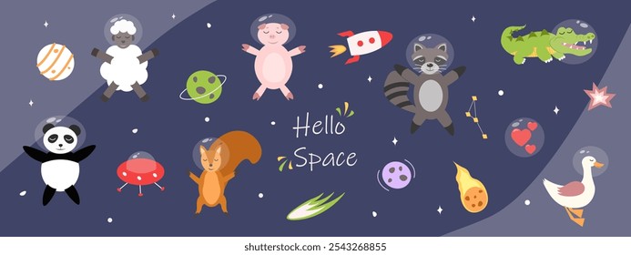 Set of icons of animals in space
