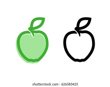 Set of Icons, Apple Premium Quality, Vector Illustration, Emblems of Natural Fruits in Green and Black Colors.