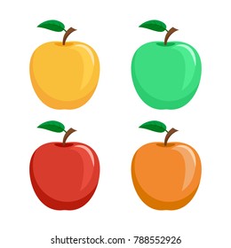 Set of icons of apples - green, red, yellow, orange. Vector illustration. Design for a label, poster, banner.