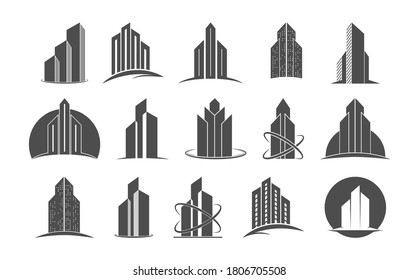 Set of icons for architecture and buildings. Simple design, isolated on white background
