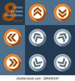 set of icons with arrows - in eight directions with stylized shadows