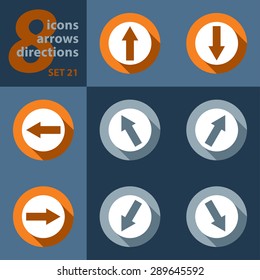 set of icons with arrows in eight directions with stylized shadows