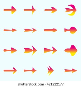 Set icons arrows. Ethnic Indian style arrows. Colored, pink, yellow arrows for web, app, design.