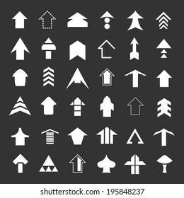 Set icons of arrows isolated on black. Vector illustration