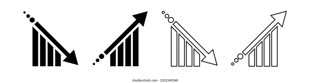Un conjunto de iconos para gráficos ascendentes y decrecientes. Vectores en blanco y negro.