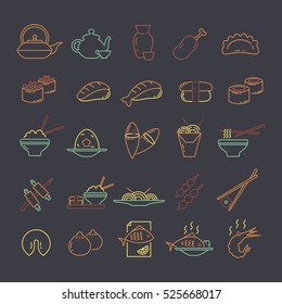 Set of icons with Asian food