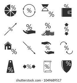 Set of icons associated with loans and interest rates on them on a white isolated background. Vector illustration