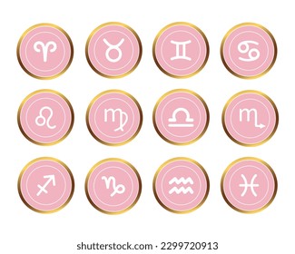 A set of icons with astrological signs. The topic of astrology.Zodiac signs.